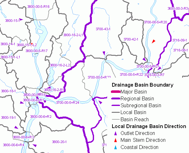 Example of Drainage Basins with Local Drainage Basin Direction arrows