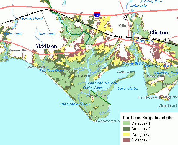 Example of Hurricane Surge Inundation area data for Connecticut
