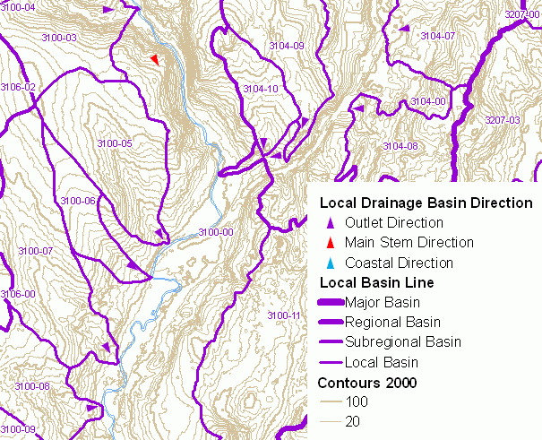 Example of Local Drainage Basins and Elevation Contours