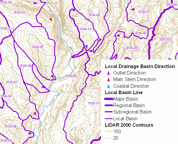 Example of Local Drainage Basins and Elevation Contours