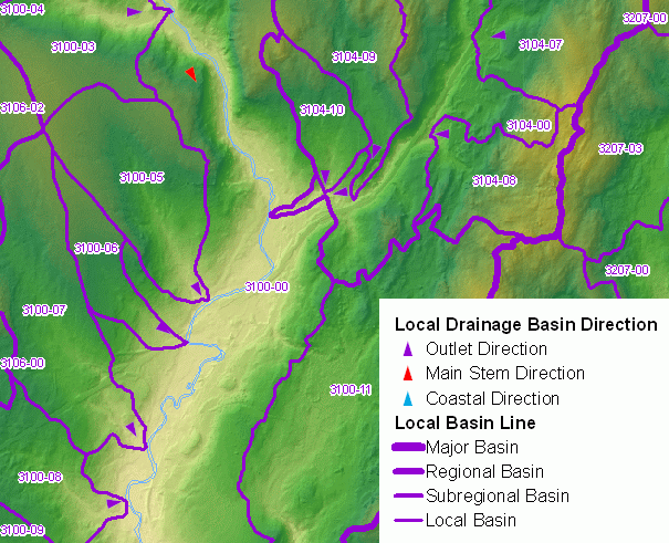 Example of Local Drainage Basins and Color Shaded Relief