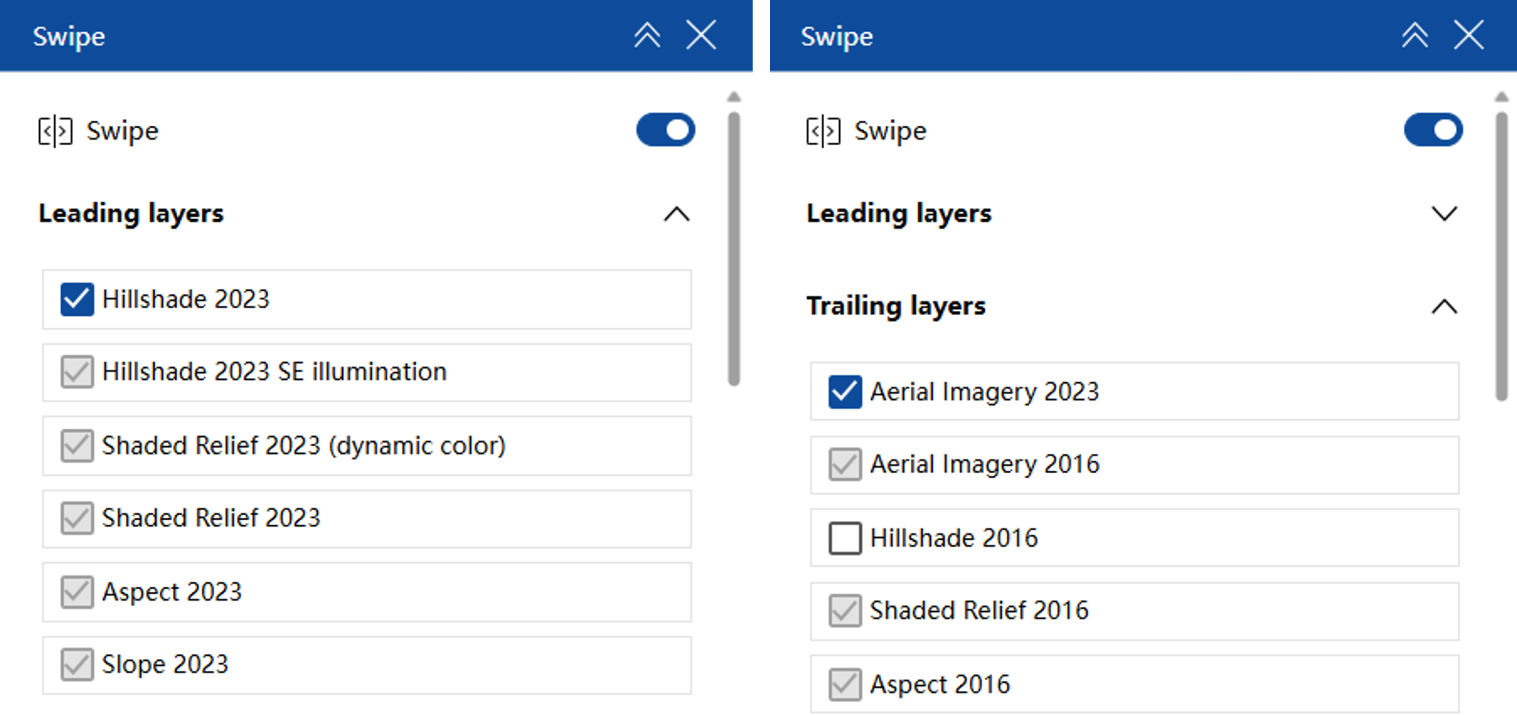 Swipe tool with leading and trailing layers