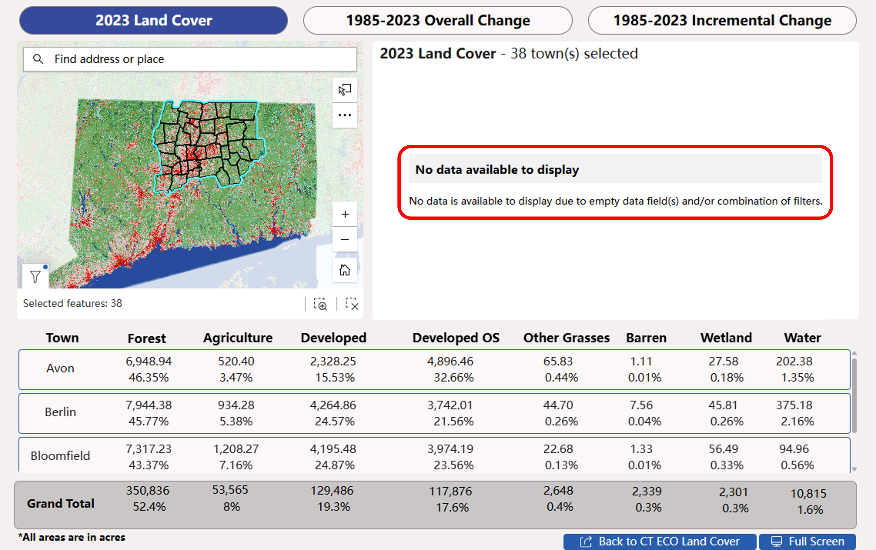 Screenshot showing a no data error. 