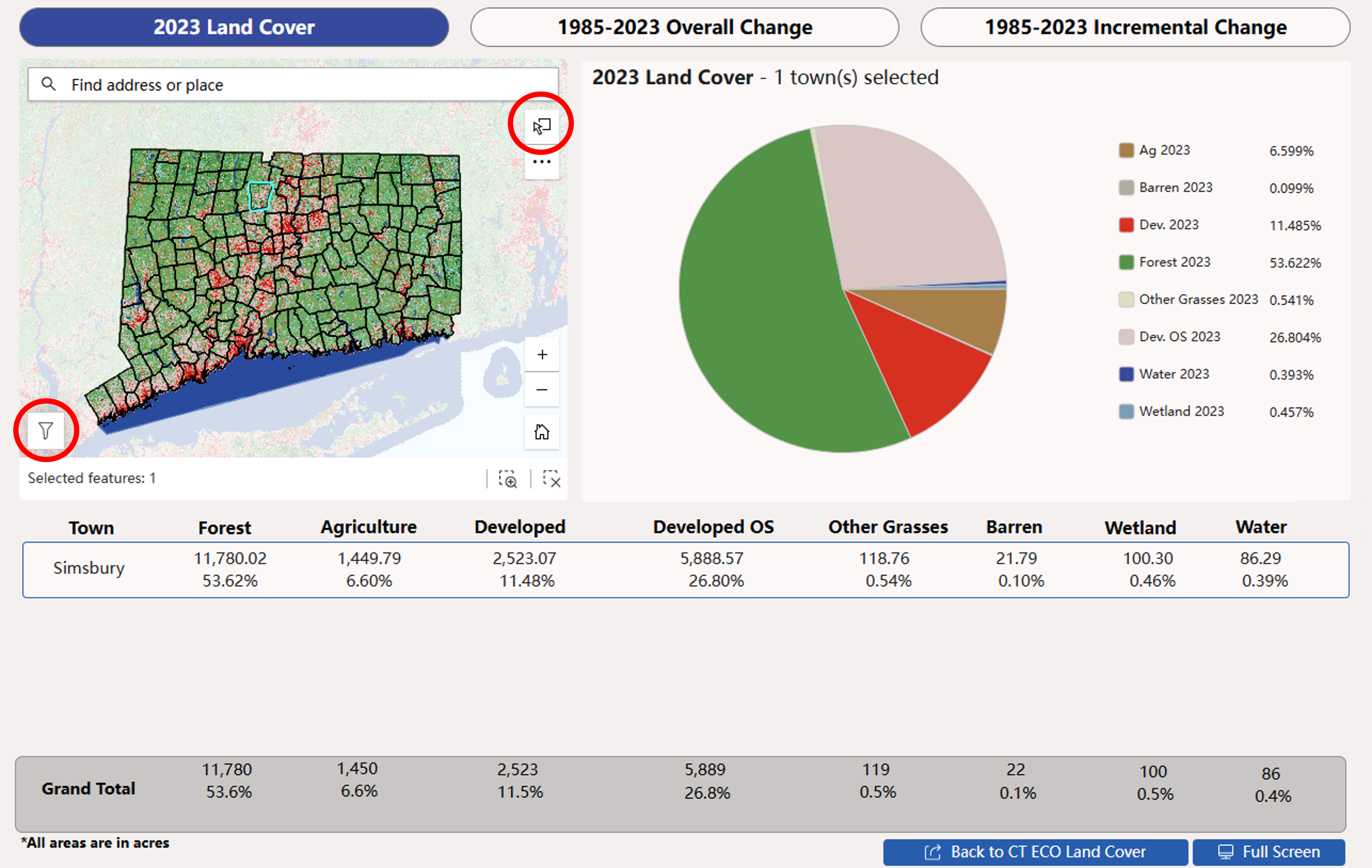 Screenshot of where selection/filter tools are on the page.