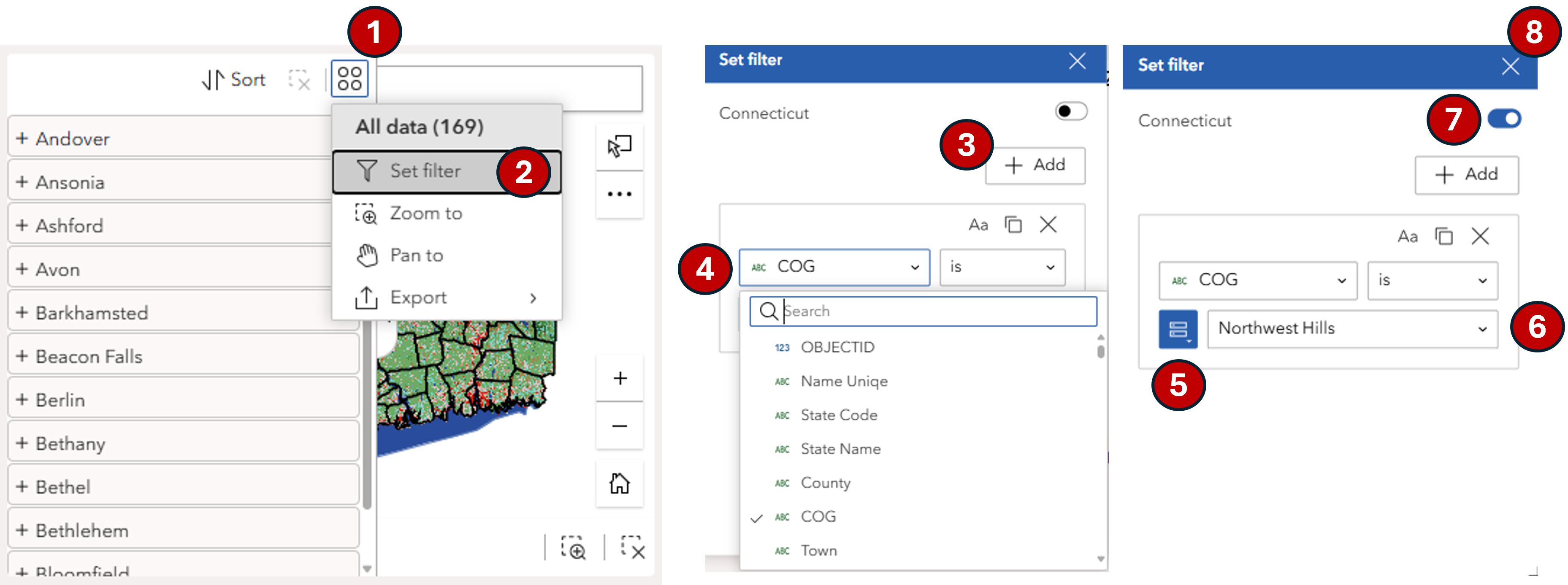 Image showing steps to take to filter for COGs or counties.