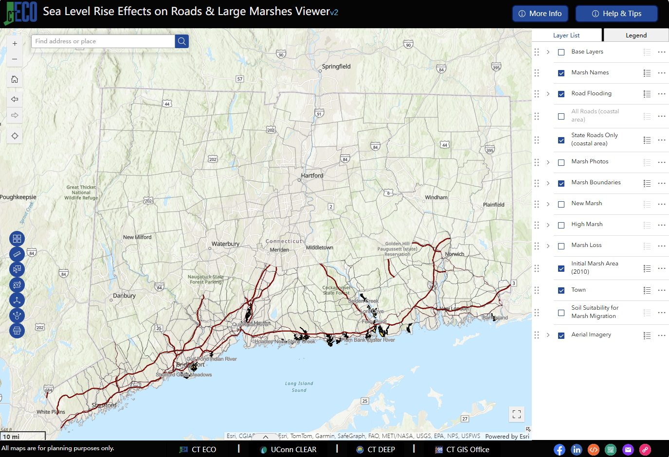 Sea Level Rise Effects on Roads and Marshes Viewer Thumbnail