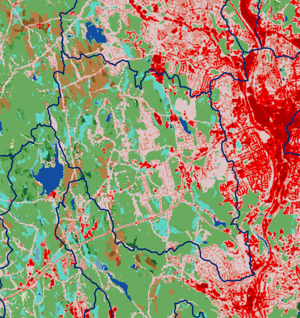 Watershed boundary over land cover