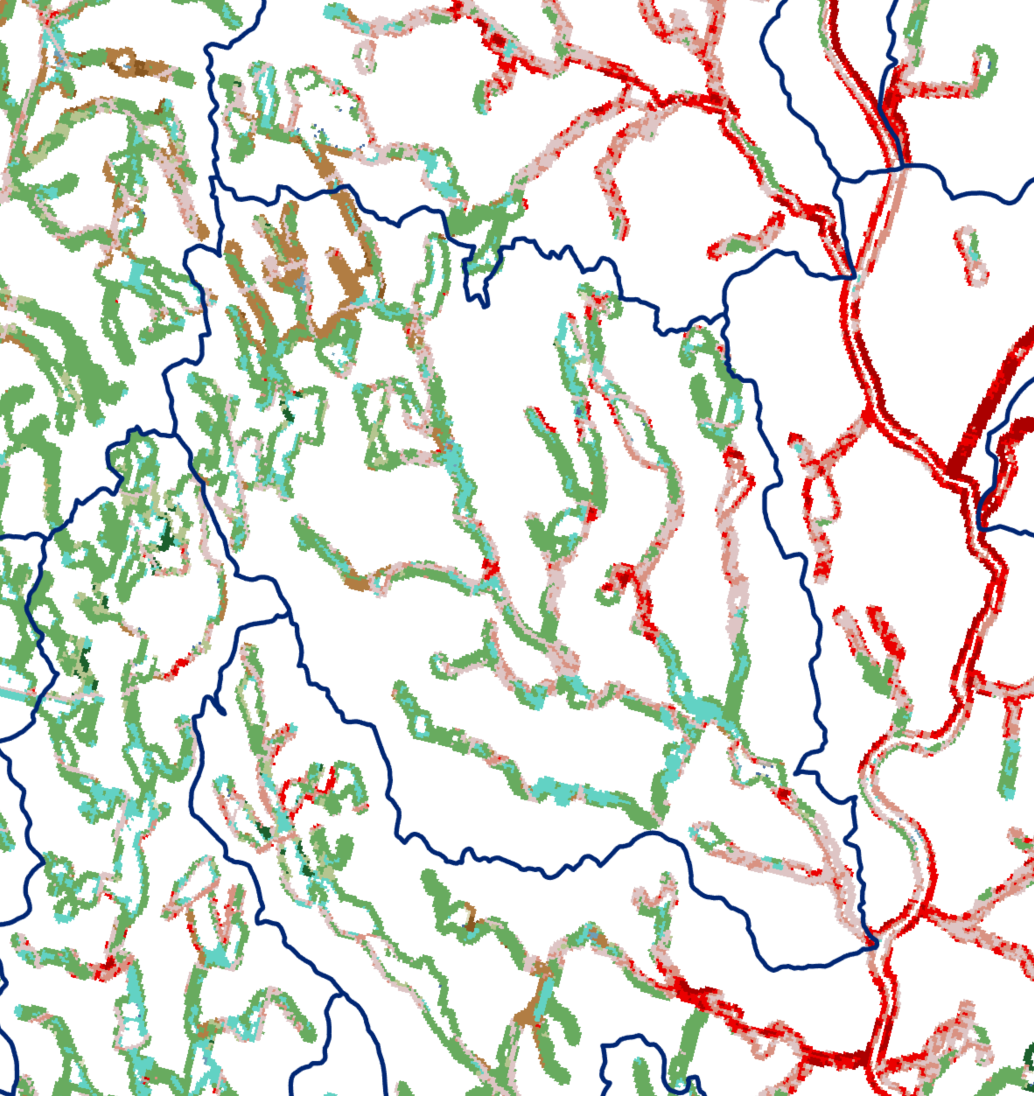 Watershed boundary over land cover