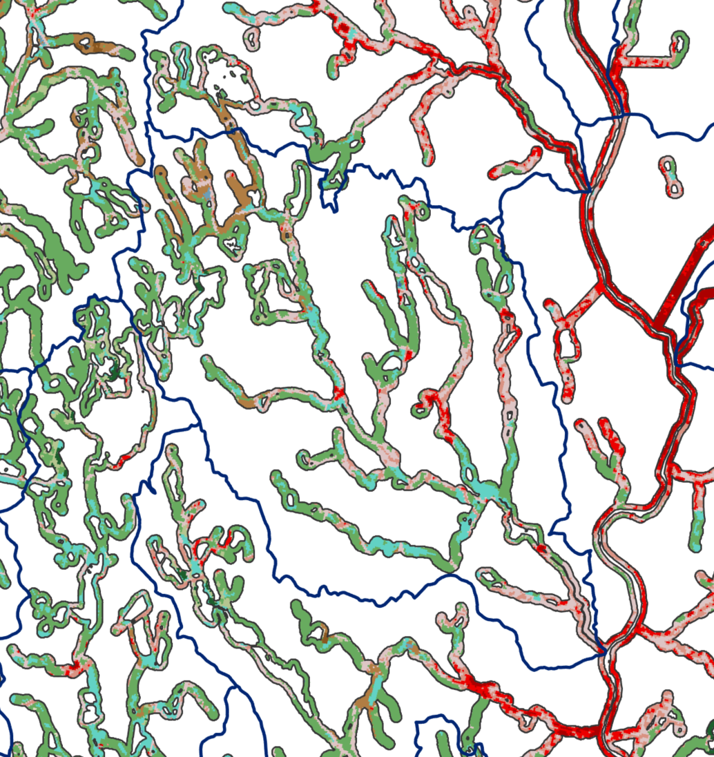 a graphic of a watershed with lakes and river