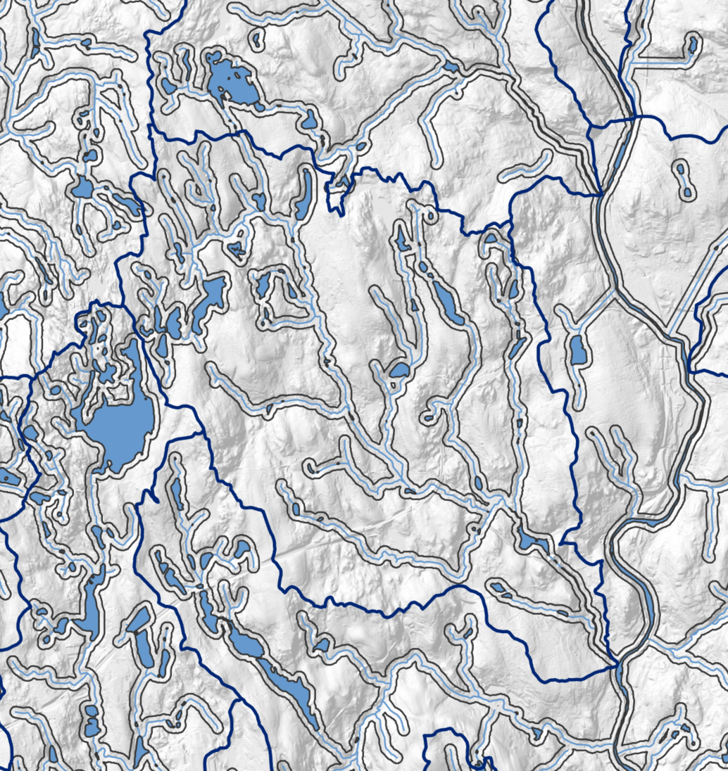 a graphic of a watershed with lakes and river