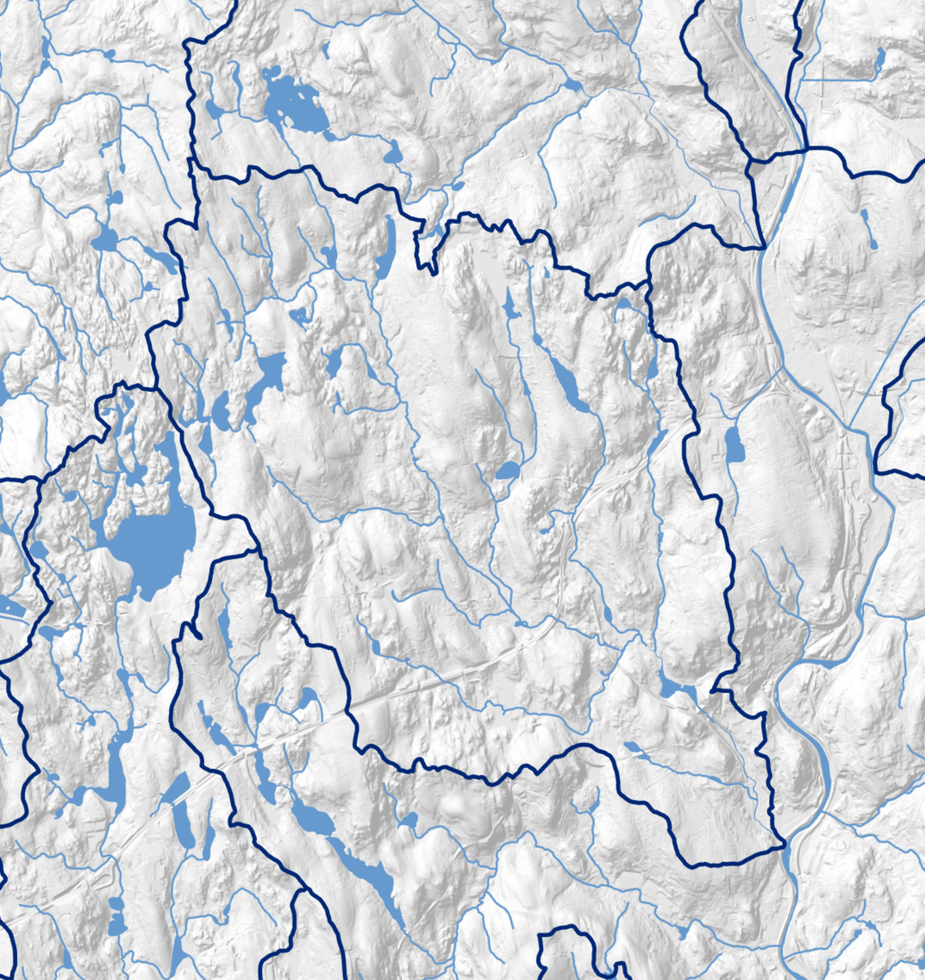 a graphic of a watershed with lakes and river