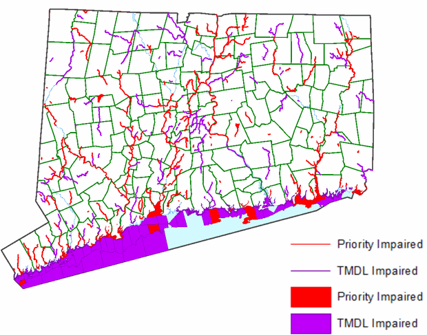 Epa Impaired Waters Map Connecticut 303(D) Impaired Waters 2010